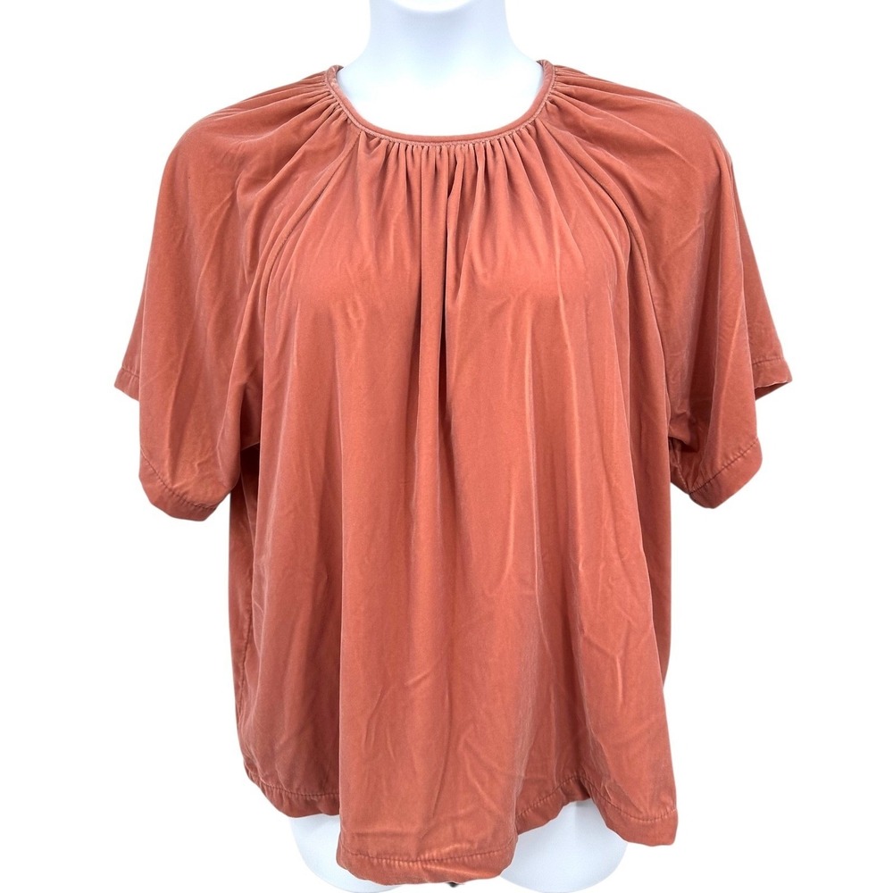Old Navy Velvet Top A-Line Short Sleeve Shirred Dusty Rose Plus Size 2X NWT - Picture 2 of 10
